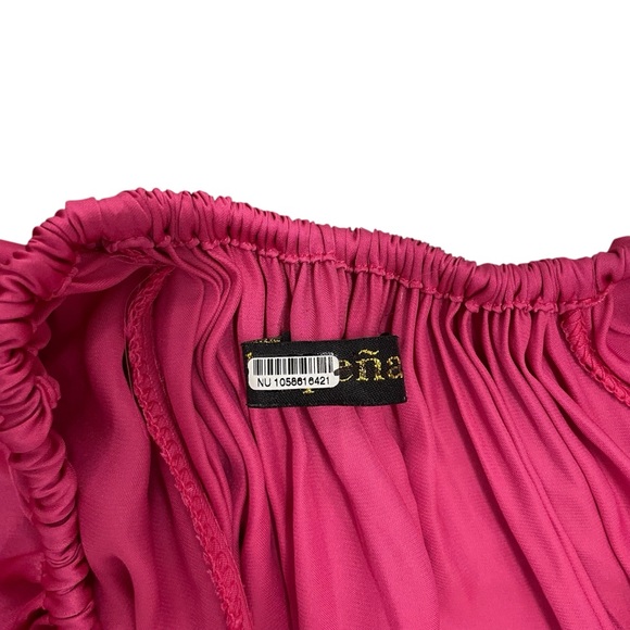 ERIKA PENA Anthropologie Bettina Pink Satin Off The Shoulder Maxi Dress Size S/M - Picture 6 of 8